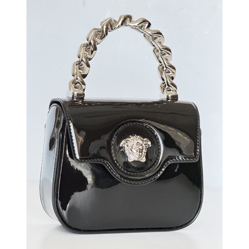 Versace Silver Medusa Black Leather Mini Top Handle Bag 1023434 IT NWT $1700 - Picture 6 of 16